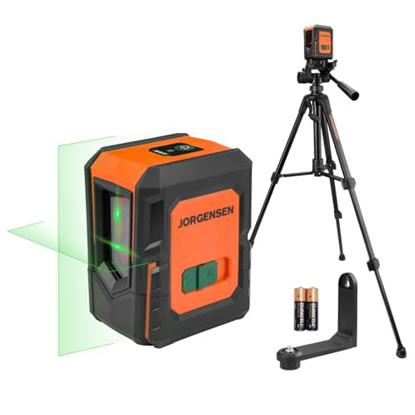 Jorgensen Laser Level With Tripod 100 Ft Dual Modules Self Leveling Cross Line Laser Leveler Tool With 360° Magnetic Base Green Laser Level For Picture Hanging Tile Home Renovation Indoor Project