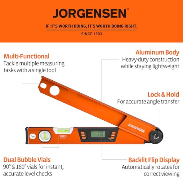 Jorgensen Digital Angle Finder Multi Angle Finder Tool With Backlit Lcd Protractor Digital Level With Horizontal & Vertical Bubble