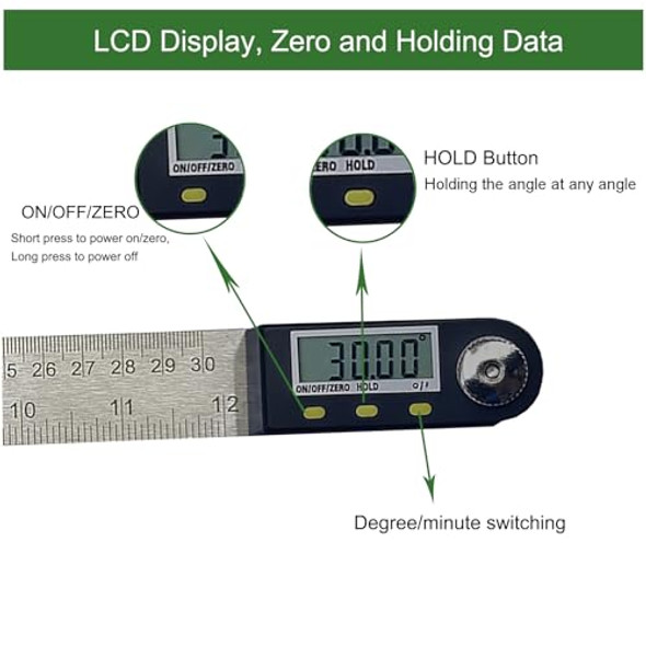 Jyeastz 8 Inch Digital Angle Finder Jyeastz Stainless Steel Digital Protractor Angle Ruler With Holding Angle Data Ideal For Construction Woodworking (8Inch)