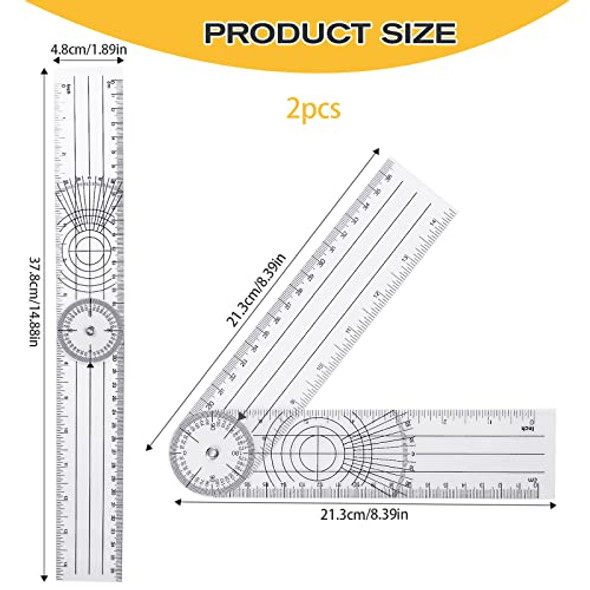 Kalione 2Pcs Clear Plastic Goniometer Quick Angle Protractor Angle Finder Angle Ruler Can Rotate 360 Degree 7'' Arms Measuring Tool For School Office Measuring