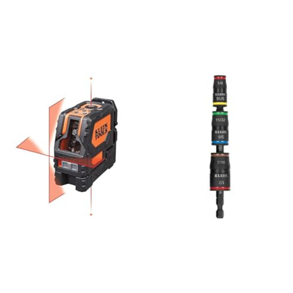 Klein Tools 93Lcls Laser Level Self Leveling & Impact Driver 7-In-1 Impact Flip Socket Set 6 Hex Driver Sizes Plus A 1/4-Inch Bit Holder Klein Tools 32907