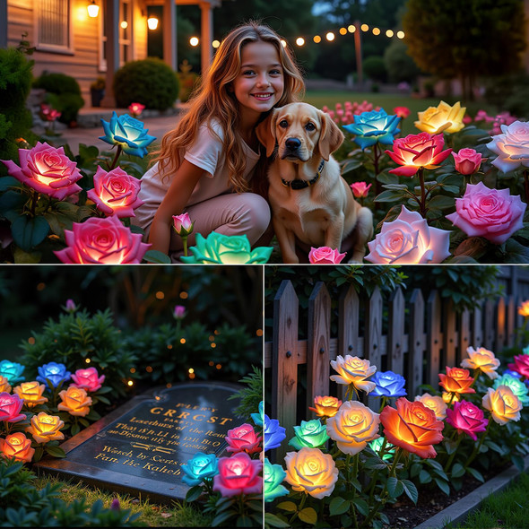 Kooper 6 Pack Solar Lights Outdoor Garden Decor 7 Color Changing Solar Flowers Outdoor Waterproof With 30 Bigger & Realistic Rose Enlarged Size Panel For Patio Yard Garden Cemetery Decoration S