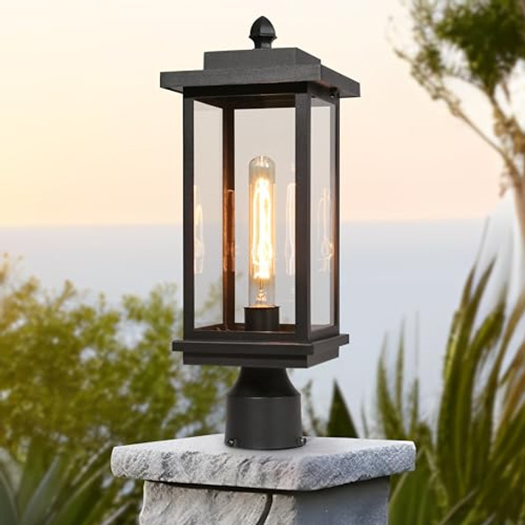 Laluz Laluz Outdoor Post Lights 1-Light Black Rectangular Post Lights Outdoor With Clear Glass Shade 18.1'' Modern Farmhouse Anti-Rust Waterproof Lamp Post Light Fixture