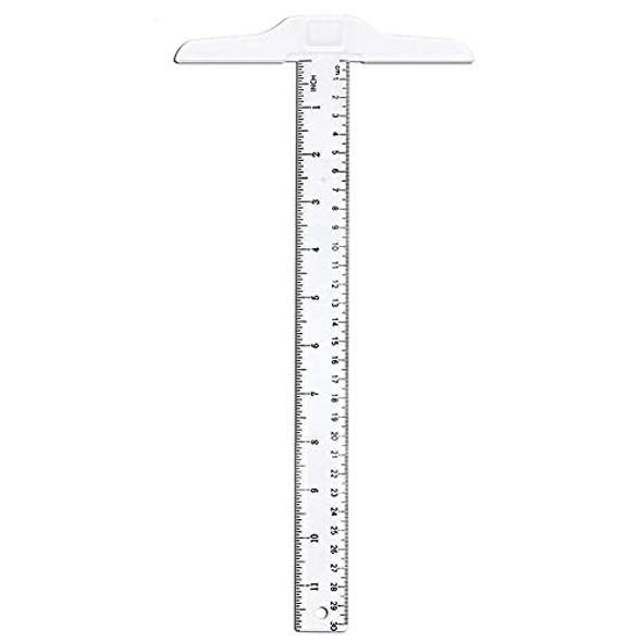 Lasenersm 1 Piece T-Square Ruler T Square Ruler Plastic T-Ruler Double Side Measuring T-Ruler For Art Framing And Drafting(12 Inch/ 30 Cm Transparent)
