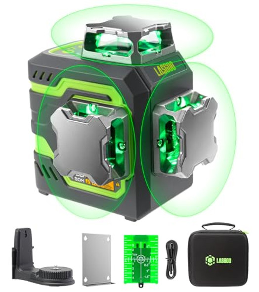 Lasgoo Lasgoo Lg-3Dm Green Beam Laser Level Self-Leveling 3X360° Cross Line Laser For Construction And Picture Hanging 5200Mah Built-In Rechargeable Battery Type-C Cable Magnetic Rotating Stand Included