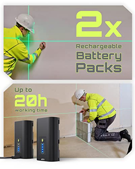 Lasgoo Lasgoo Laser Level Self Leveling 360°X3 Green Cross Line Laser Tool For Construction And Picture Hanging Remote Control Professional Magnetic Rotating Stand 2 Rechargeable Batteries - Lg-3Ds