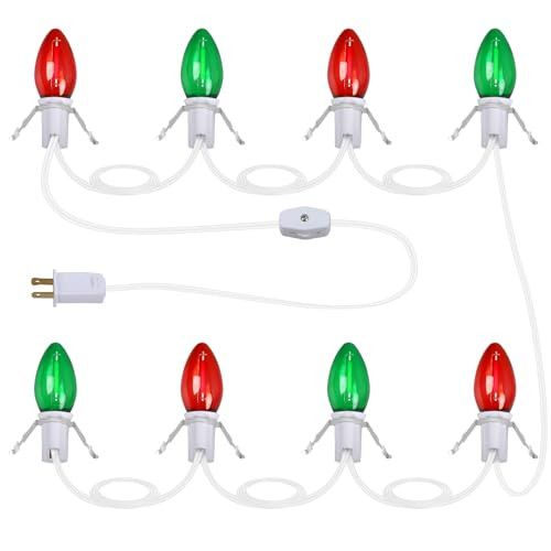 Lcmla Christmas Village Lights - Blow Molded Light Cordwith 8 Led Red & Green Bulbs14 Ft Long With Switches C7 Led Light String Is Suitable For Halloween Christmas House Lights Holiday Decorations
