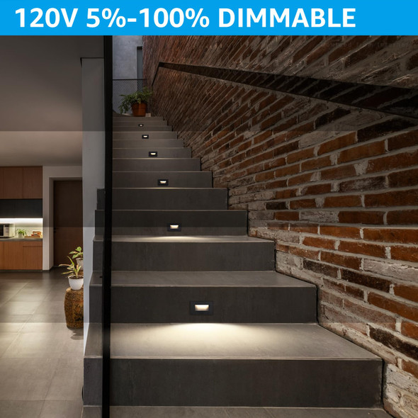Leonlite 12-Pack Black 5Cct 120V Led Step Lights 150Lm 5%-100% Dimmable Stair Lights Indoor Outdoor Wet Location Cri90+ & Etl 2700K/3000K/3500K/4000K/5000K Aluminum Staircase Lights