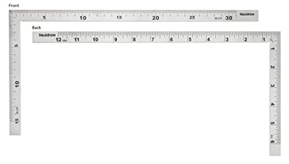 Liquidraw 150 X 300 Mm Stainless Steel L Shape Square Ruler Double Sided Right Angle Metal Ruler For Cutting Sewing With Metric & Imperial Measuring For Engineers & Architects