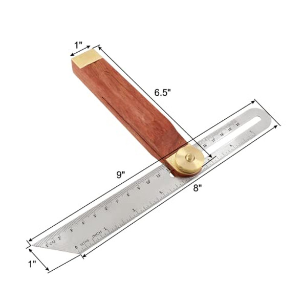 Litoexpe Litoexpe 9" T-Bevel Sliding Angle Ruler Protractor Adjustable Angle Finder Ruler Hardwood Handle Woodworking Protractor Tool With Metric & Imperial Marks