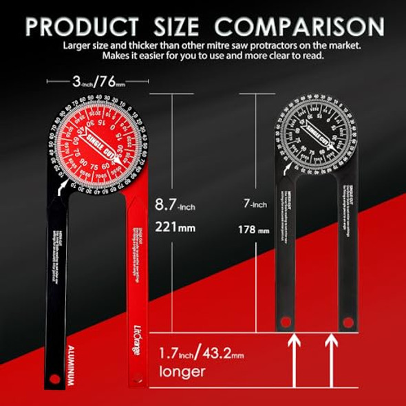 Litorange Aluminum Miter Saw Protractor Plus  8.7-Inch Angle Finder Featuring Precision Laser Engraved Scales For Inside Outside Corner Carpenters Plumbers And All Building Trades Two-Color Design