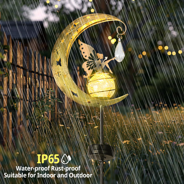 Loveruis Solar Garden Lights Outdoor Fairy Moon Lamp Waterproof Moon Garden Solar Light With Crackle Glass Ball Led Stake Lights Angel Decorative For Grave Balcony Lawn Patio Pathway (Ars-Xiannv)