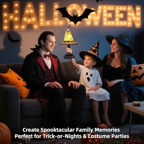 Lufstd Witch Hat Lamp Stained Resin Wizard Hat Light Gothic Witch Hat Lamp Suitable For Indoor Party & Spooky Outdoor Halloween Decoration Ideal For Witchcraft S