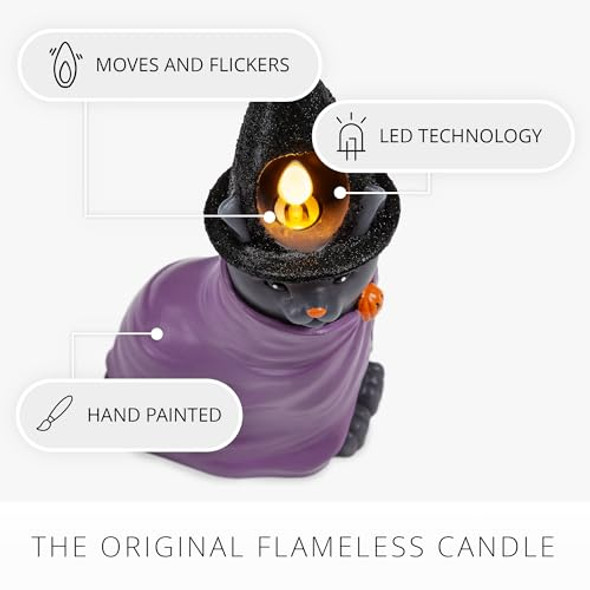 Luminara Flameless Halloween Witch Cat Candle 3.5" X 7" Flickering Led Moving Flame Light Real Wax Hand Painted Details On/Off Timer Batteries & Remote Sold Separately Autumn Fall Goth Decoration