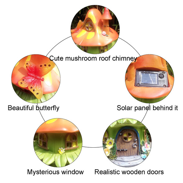 Lydemcia Solar Garden Figurine Lights Large Resin Mushroom House Decorative Statue Waterproof Outside Ornament For Patio Yard Lawn Balcony (Orange)