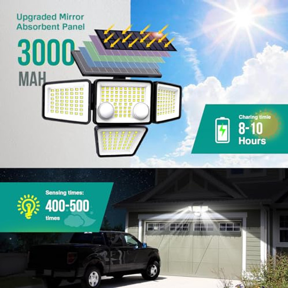 Lywalt Solar Outdoor Lights - 3000Lm 188 Led Motion Sensor Outdoor Lights 4 Heads Security Lightip65 Waterproof Easy Install270°Wide Angle Flood Wall Light With 3 Modes For Backyard Yard (2 Pack)