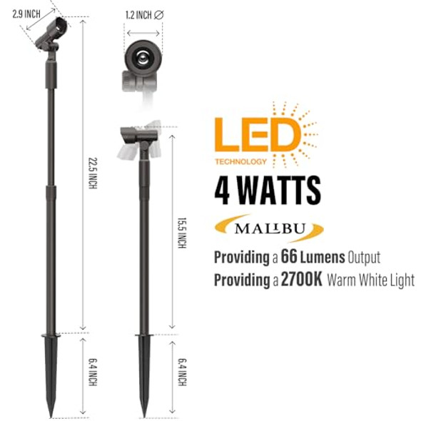 Malibu Clow Voltage Led Telescoping Spotlight Wall Light Outdoor Spotlight Waterproof Lighting For Driveway Yard Lawn Flood Garden Outdoor Lighting 8406-2606-01