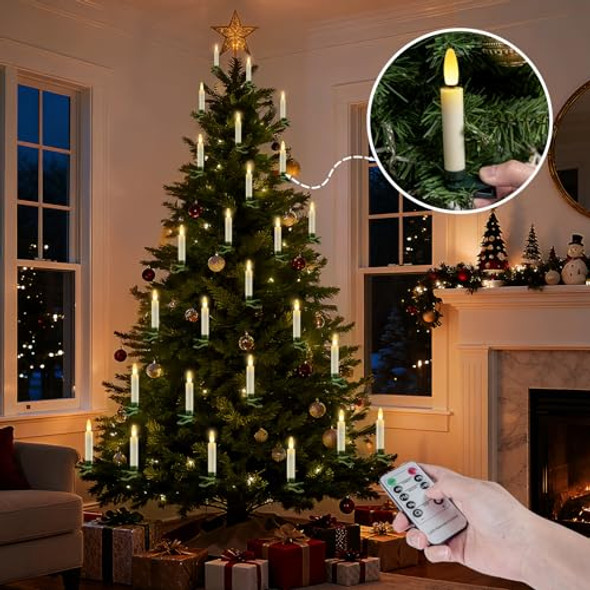 Meigic 4 Inches Clip On Candles For Christmas Trees Battery Operated Flameless Tree Candles Flickering Led Candle Lights With Remote Timer For Xmas Tree Halloween Home Decor 20 Pcs