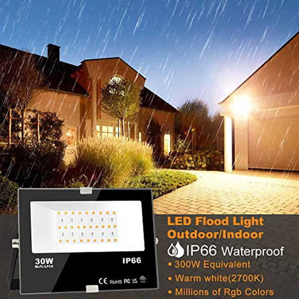 Melpo Melpo 30W Led Flood Light Outdoor 300W Equivalent Color Changing Rgb Lights With Remote 120 Rgb Colors Warm White 2700K Timing Custom Mode Uplight Landscape Lightsip66 Us 3-Plug (4 Pack)