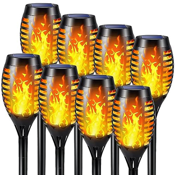 Mionsiden Solar Outdoor Lights - 8 Pack 12 Led Solar Torch Lights With Flickering Flame For Garden Decor Updated Pathway Lighting Outdoor Waterproof Decor Lamp For Outside Yard Patio Lawn Tiki Torches