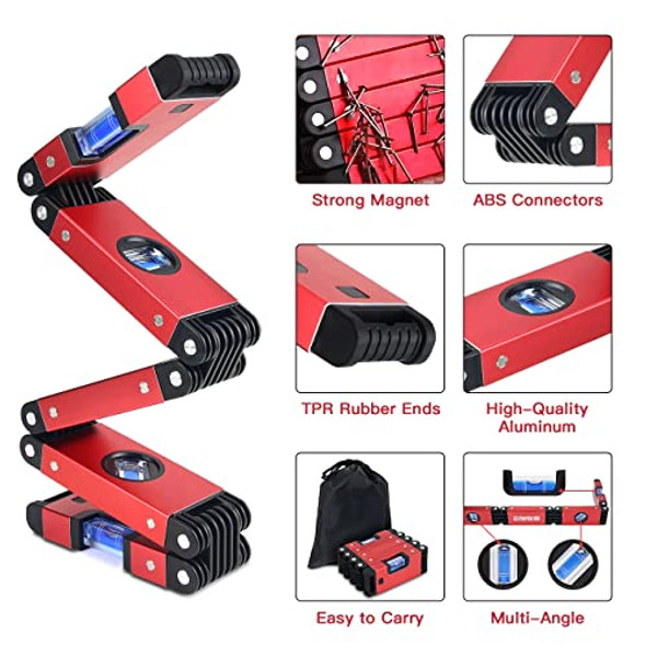 Miyee Multi-Function Foldable Level Measuring Tool 28 Inch Folding Magnetic Woodworking Tools Bubbles Accurate Multi-Angle Measurement