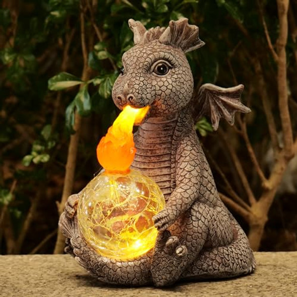 Mopha Mopha Solar Garden Outdoor Statues Dragon Holding Magic Orb With Solar Led Lights Lawn Décor Dragon Sculpture For Garden Yard Lawn Balcony And Home For Women