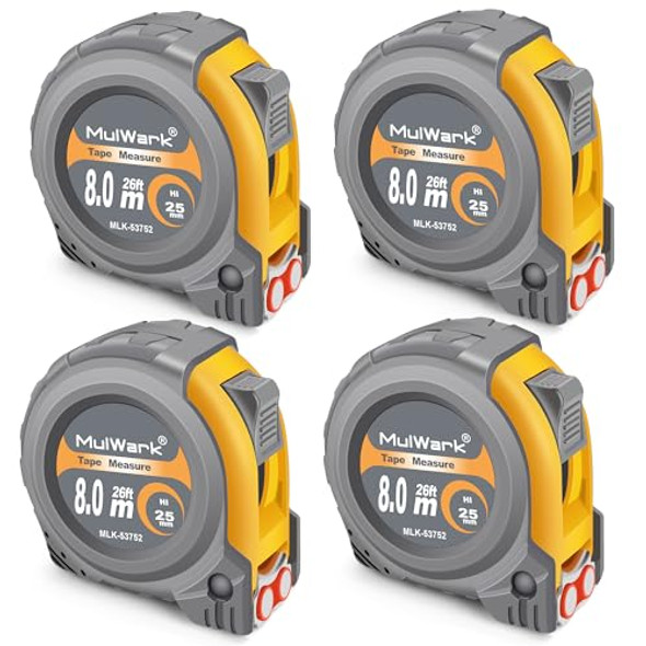 Mulwark Mulwark 26Ft Measuring Tape Measure By Imperial Inch Metric Scale With Both-Side Metal Blademagnetic Tip Hook And Shock Absorbent Case-For Constructioncontractorcarpenterarchitectwoodworking