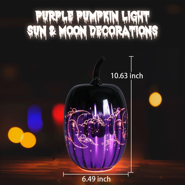 Mumtop Lighted Halloween Pumpkin Decorations Glass Pumpkin With Battery Operated Led Light For Halloween Indoor Party Home Tabletop Decorations Purple