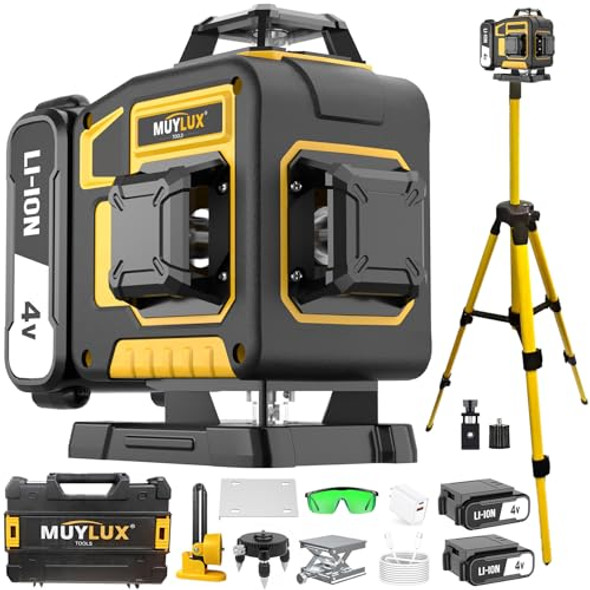 Muylux 16 Laser Level With 1M Tripod 4X360° Laser Line Green Cross Line Laser With Tripod Self-Leveling Lazer Leveler Tool For Picture Hanging Laserpower1Mw 2 Batteries
