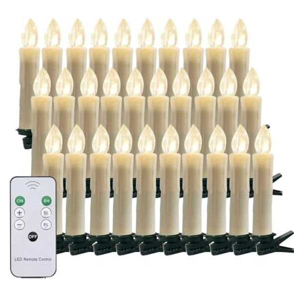 Mxqdhx Christmas Trees Flameless Candles 30Pcs Led Flickering Lights Battery Operated Candlesticks With Remote Timer/Clips Warm White Window Taper Candles For Home Wedding Halloween Birthday Decor
