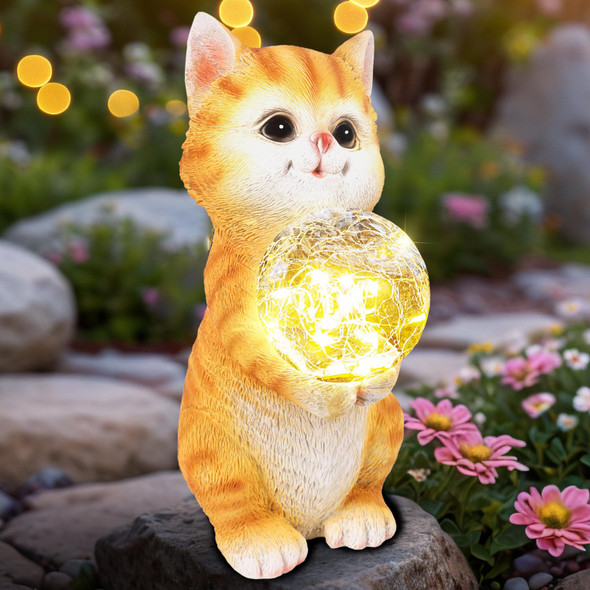 Nan Zai Nan Fang Solar Garden Cat Statues - Cat Outdoor Decor With Lights Resin Solar Garden Sculpture Patio Balcony Yard Lawn Art Decor Birthday S For Women Mom Grandma Housewarming