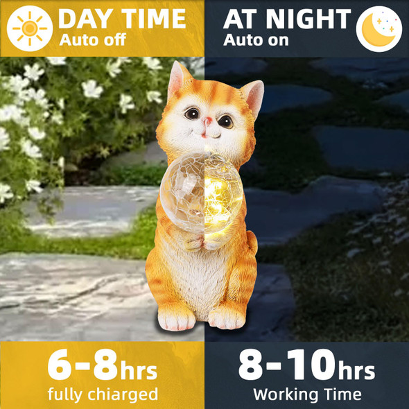 Nan Zai Nan Fang Solar Garden Cat Statues - Cat Outdoor Decor With Lights Resin Solar Garden Sculpture Patio Balcony Yard Lawn Art Decor Birthday S For Women Mom Grandma Housewarming