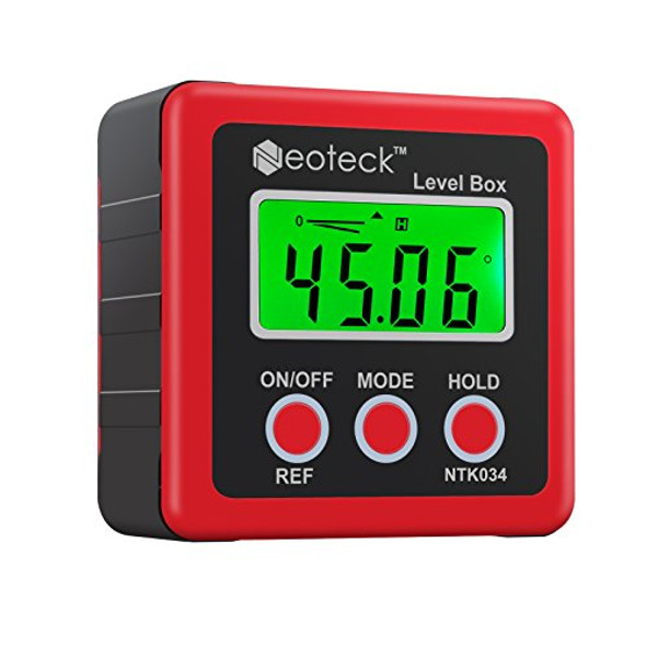 Neoteck Digital Angle Finder Backlight Lcd Digital Angle Gauge Protractor Inclinometer Bevel Box Magnetic Base Data Hold Ip54 Dust And Water Resistant- Red