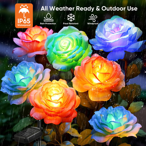 Nesstu Solar Garden Lights Outdoor Waterproof: 6 Pack Led Solar Flowers Lights Garden Decor - 7 Color-Changing Spring Solar-Powered Stake Rose Decor For Patio Outside Yard Pathway Lawn Cemetery Decorations