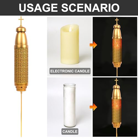 Oamuog Grave Decorations For Cemeterygreek Cross Candle Holder For Cemetery Grave Outdoor Garden Lawn Patio Yard Decor (Gold Red)