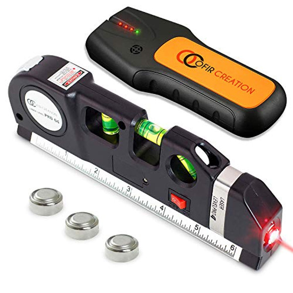 Ofircreation Stud Finder & Multifunction Device (Laser Level Line Leveler Metric Ruler) - Stud Finder Wall Scanner With Laser Level Can Be Used As Pictures Hanging Tool And Ruler