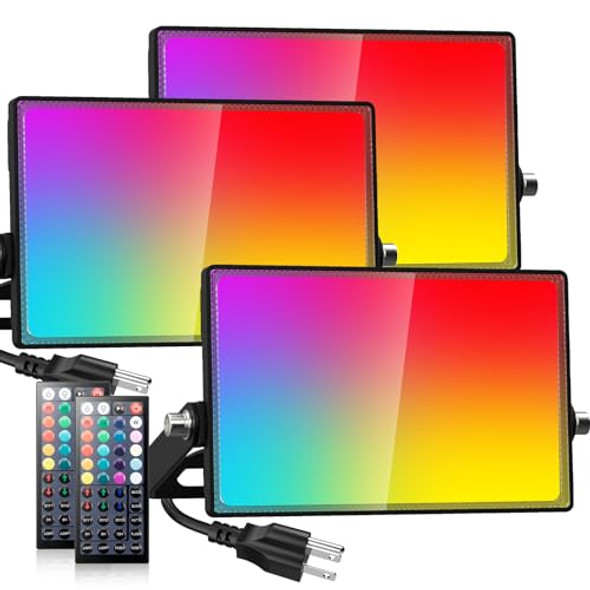 Onforu Rgb Led Flood Light Outdoor 50W Color Changing Rgbw 2700K Floodlight With Remote Stage Lighting Uplights For Events Ip66 Uplighting Outdoor Spotlight Floor Light 3 Pack