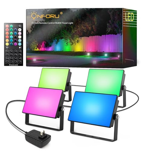 Onforu Rgbw Flood Lights Outdoor Remote Control Color Changing Led Landscape Lights Ip65 Waterproof Uplights For Events Uplighting For Halloween Christmas Garden Yard Party Wired 6 Pack 60W