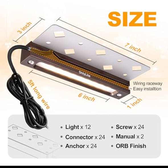 Onlylite 7Inch Retaining Wall Lights 3.5W Led Hardscape Lighting 2700K Warm White Landscape Paver Step Lights With 12-24Vac/Dc Voltage Surface Mount Low Volt Fence Light With Ip65 Wire Connectors (6 Pack)