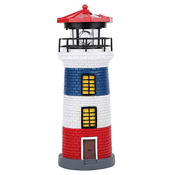 Oumefar Led Solar Lighthouse Statue Rotating Lawn Craft Decorations For Outdoor Light Garden Courtyard(Red+Blue+White)