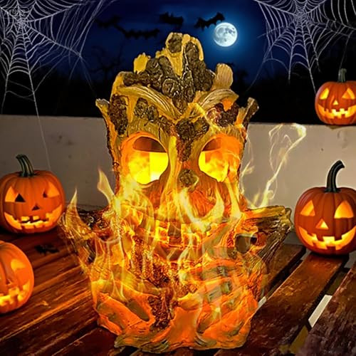 Outable Halloween Decorations Solar Light Outdoor Tiki Decor Halloween Solar Lanterns Tree Stump On Fire Flickering Flame Light Waterproof For Table Yard Garden Patio Pathway Holiday