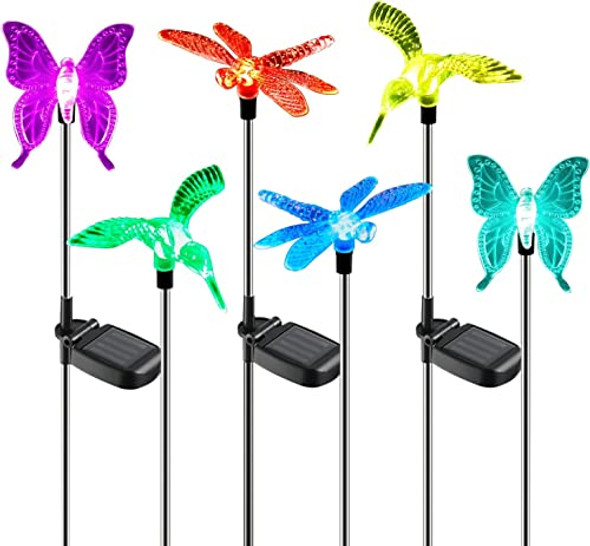 Oxyled Oxyled Solar Garden Stake Lights 6 Pack Outdoor Led Figurine Lighting Color Changing Waterproof Solar Hummingbird Lights Butterfly Dragonfly For Patio Yard Pathway