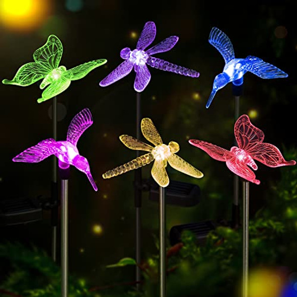 Oxyled Oxyled Solar Garden Stake Lights 6 Pack Outdoor Led Figurine Lighting Color Changing Waterproof Solar Hummingbird Lights Butterfly Dragonfly For Patio Yard Pathway