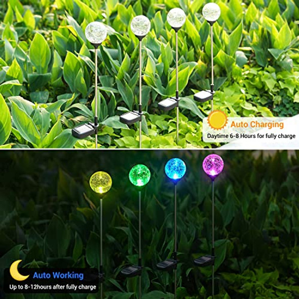 Oxyled Crystal Cracked Glass Led Garden Globe Light - 6 Pack Color-Changing Solar Stake Ball Light Auto On/Off Perfect For Landscape Patio Yard Halloween Decorations