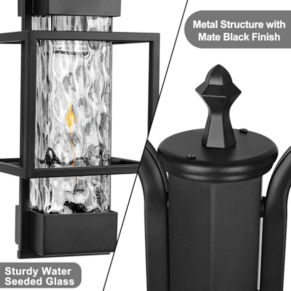 Partphoner Modern Outdoor Lamp Post Light 2-Head Hardwired Street Light Post For Outside Metal Pole Light Outdoor Lighting With Water Glass Shade For Garden Patio Backyard Walkway Driveway