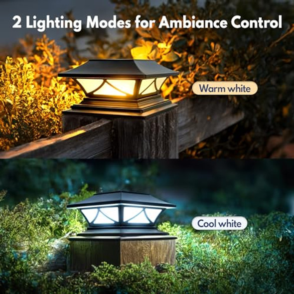 Pasamic Solar Post Cap Lights 2 Pack Solar Post Lights Outdoor Waterproof With 2 Color Modes Ip44 Deck Solar Powered For 4X4 5X5 6X6 Vinyl/Wooden Posts Decorate Deck Patio Porch Fence