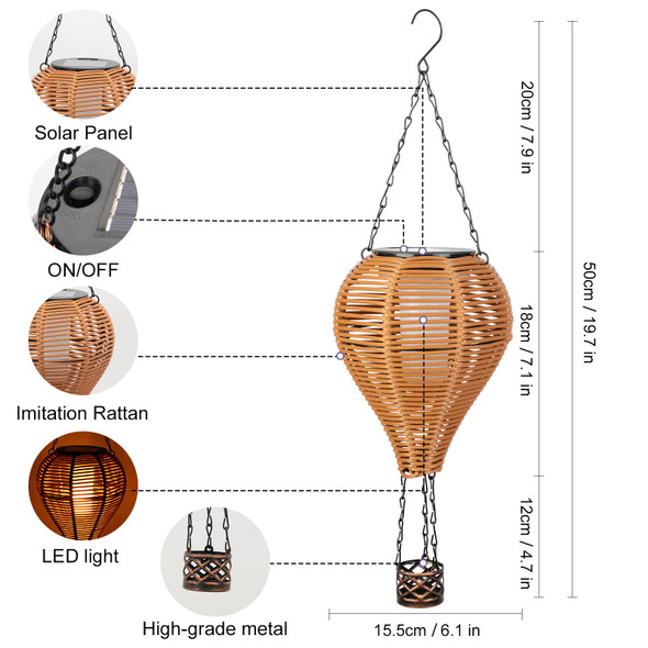 Pearlstar Outdoor Solar Lanterns Light Rattan Natural Lantern With Handle For Hanging Or Table Lamp For Patio Yard Garden Wedding Home Decoration Edison Bulb Auto On/Off(Style 1)