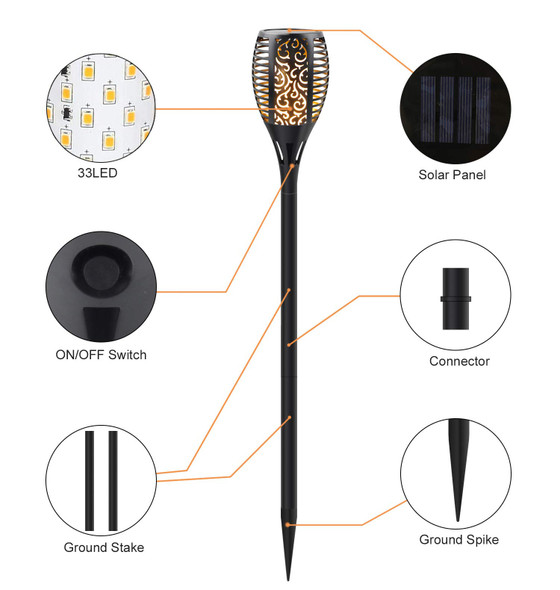 Permande Solar Torch Light With Extension Rod Solar Lights Outdoor With Flickering Flame Waterproof Outdoor Lighting Fire Pathway Lights Landscape Decoration For Garden Yard Lawn Patio 8Pack