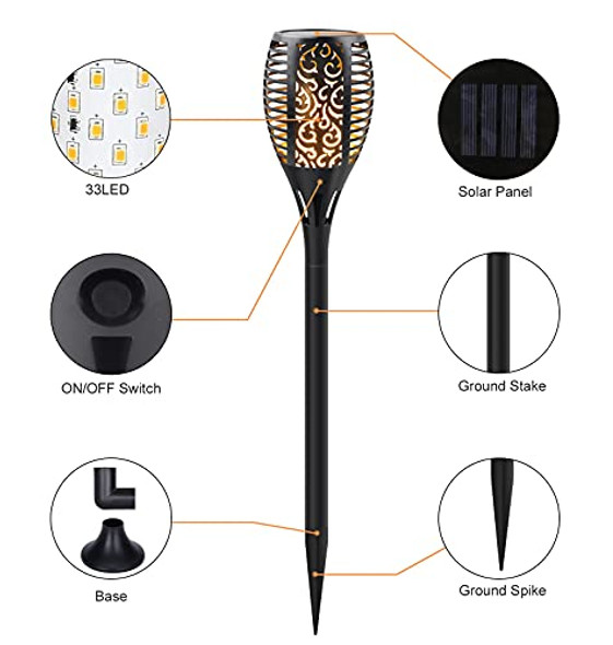 Permande D Solar Flame Lights Outdoor 3 Options Solar Torch Waterproof Landscape Decoration Dancing Flame Post For Garden Pathway Yard - Auto On/Off Dusk To Dawn 8 Pack