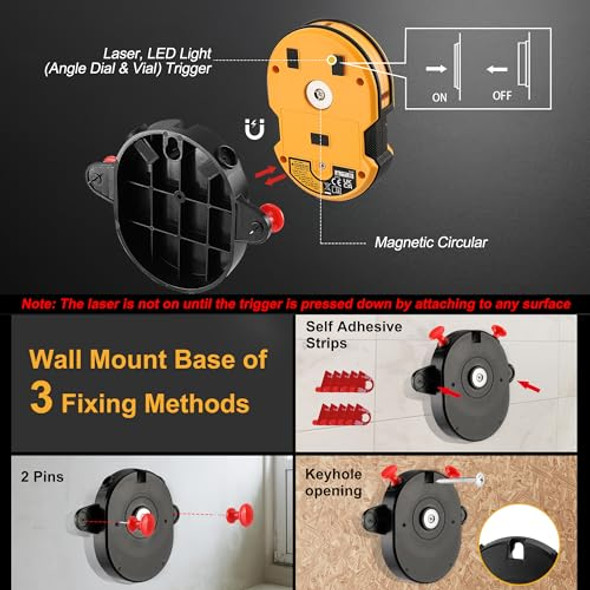 Prexiso Multi Surface Laser Level Led Light Vial 30Ft Horizontal & Vertical Line Laser With Wall Mount Base 2 Pins 10 Sticker 2 Aa Batteries For Hanging Frames & Picture Construction Wall Writing